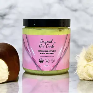 Beyond The Curls Magic Moisture Hair Butter - 8 oz Thick Oily Texture with Jojoba, Aloe, Coconut & Lavender Essential Oils for Damaged Hair Care