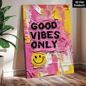 Framed Canvas Positive Energy Statement Poster - Bright Pink Acrylic Thick Lettering Design, Home Wall Decoration, Valentine's Day Gift