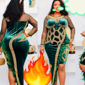 Beautiful Green Velvet Turkish Dress SS for Women Casual Wear - Womenswear