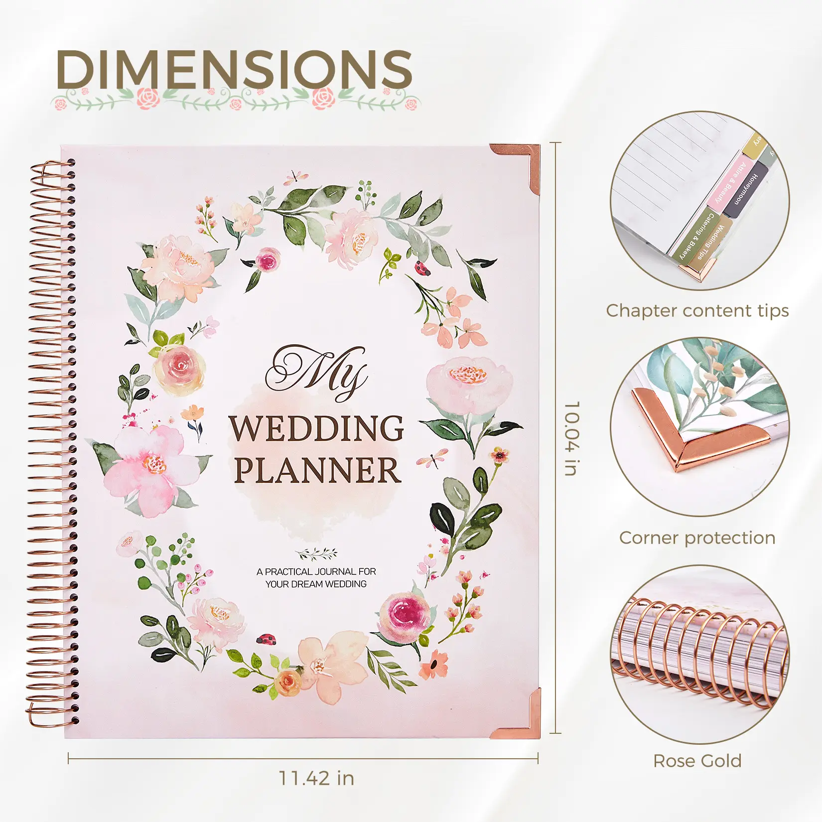 The Ideal Wedding Planner, 88 Sheets of Paper, 176-Page Wedding Planning Book, 29*25.5*2.5cm, Floral Theme