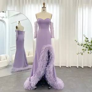 Lilac Ruffles Mermaid Arabic Dubai Evening Dresses for Women's Wedding Party: 2025 Elegant Long Formal Gowns