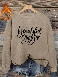 Women's Autumn Winter Fitted Long Sleeve Top, Womenswear, Soft Warm Knitwear, Casual Style, Handwritten Print, Versatile Fashion