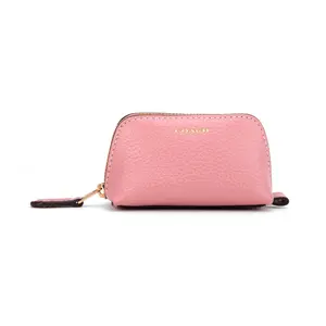 COACH Pebbled Leather Clutch Bag with Logo Zip Closure for Women, Pink