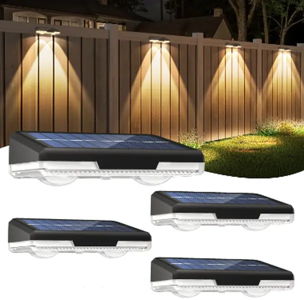 Solar Outdoor Fence Lights, 2/4 Pack, 9 Modes RGB, IP65 Waterproof, for Patio, Deck, Pool Steps, Yard Decoration