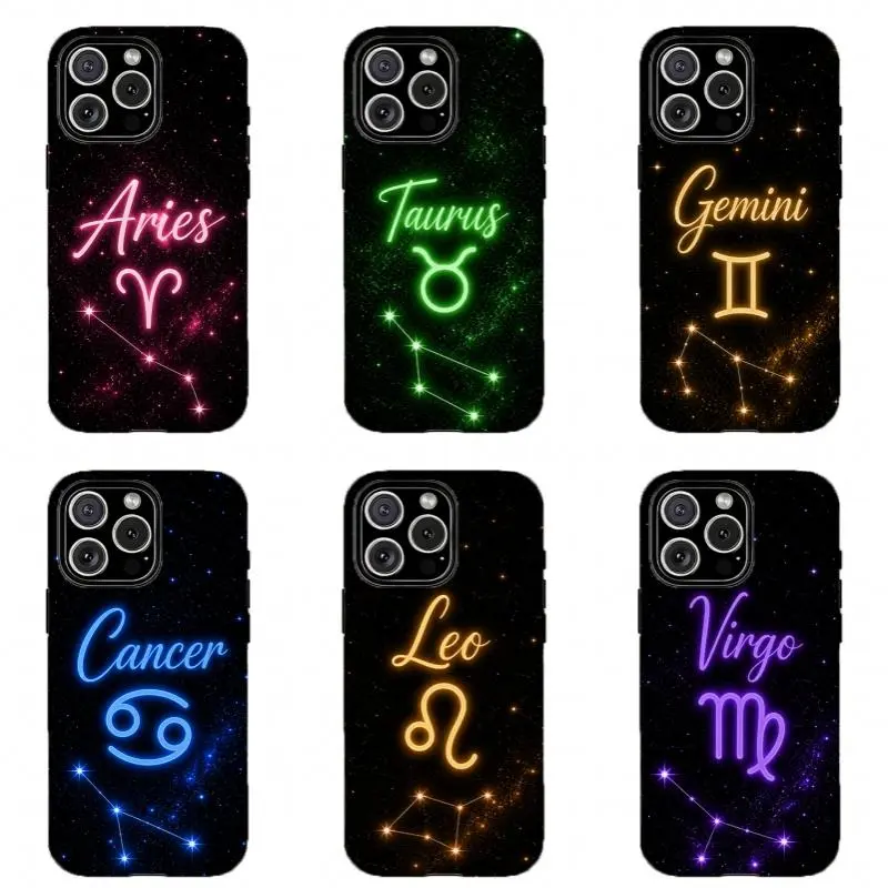 Zodiac Signs Themed Phone Case,Cute Neon Zodiac Gift,Tough phone case,for iPhone 17 16 15 14 13 12 11 Plus Pro Max and for Samsung S21 S22 S23 S24 S25 S26 Fe/Plus/Ultra,The Best Gift for Yourself, Partner,Friends, and Family, Phone Accessories