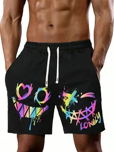 Summer new men's shorts simple style smiley face print pattern regular large size leisure sports travel holiday outdoor camping fitness running men's jogging trousers