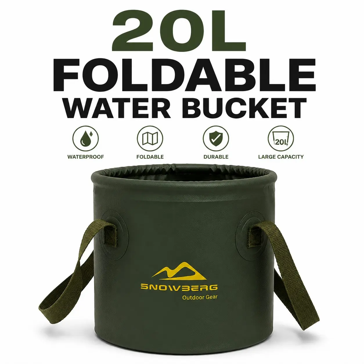 20L Portable Foldable Water Bucket, Waterproof PVC Camping Bucket, Large Capacity Collapsible Fishing Pail for Outdoor Hiking Travel Picnic Car Washing