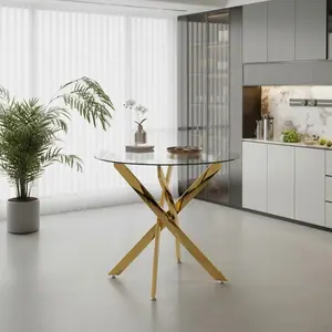ARCH Round Dining Table, 35.5" Glass Dining Table with Gold Legs, Modern Kitchen Table for Home Kitchen, Dining Room