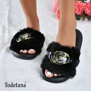 Women’s Solid Color Faux Fur Elegant Slippers, Soft Plush Home Slippers, Ladies Casual Breathable Slides, Cozy Indoor Home Slippers, Girl’s Comfort Walking Shoes, Trending Shoes, Unique Christmas for Women