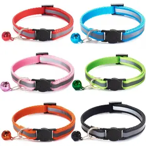 6 Pack Reflective Cat Collar with Bell, Breakaway and Safe Collars for Cats, Nylon, Pet Collar Mixed Colors Adjustable19-32cm