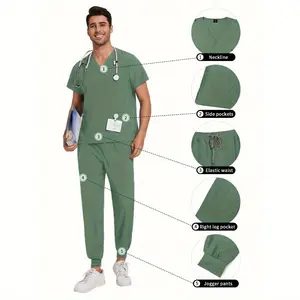 2-Piece Versatile Scrubs Set for Men Nursing Pet Grooming Dental Work Fabric Pockets