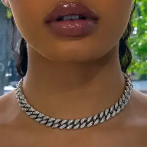 DIAMOND CHOKER CUBAN LINK CHAIN - WHITE GOLD