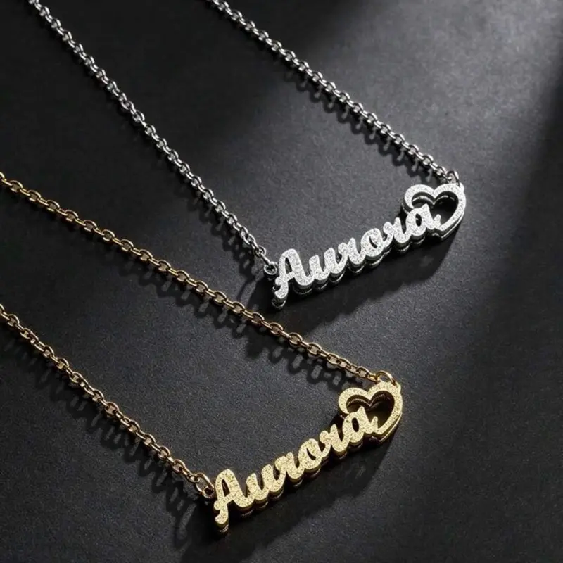 [Made-to-order] Matte Versatile Heart-Shaped Customized Name Necklace, 7-10 Bussines Day Processing Time