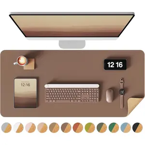 Double-Sided 31.5"x15.7" Leather Desk Pad, Eco Cork Desk Pad Protector, Large Waterproof Mouse Pad Desk Blotter for Office Home (Coffee)