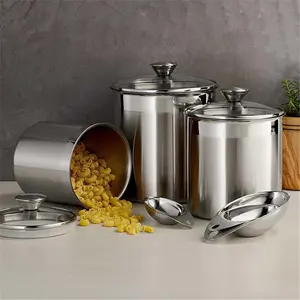 Tramontina 6 Pc Stainless Steel Covered Canister Set with Measuring Scoops - Elegant Storage Option for Daily Staples
