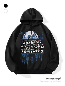 Stranger Things Letter Light Mike Where Are You Fun Print, Casual Fitted Home Wear, Daily Wear, Fall & Winter Clothing