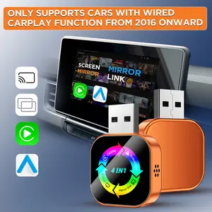 【Check Compatibility】【Father's Day Gift】【Summerwins】Msxttly 2026 4-in-1 Wireless CarPlay & Android Auto Adapter – Supports Screen Mirroring for YouTube/TikTok, Mirrorlink, Airplay, etc. – Plug & Play AI Box for OEM Wired CarPlay Vehicles (2016 and Later)
