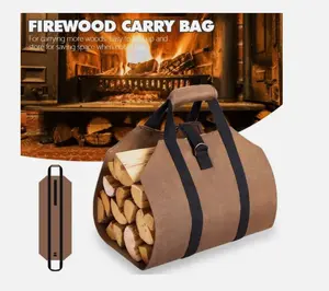 Firewood Log Carrier Bag Heavy Duty Waxed Canvas Log Tote Holder for Fireplace Thick Material Easy Storage