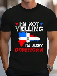 100% Cotton Im Not Yelling Im Just Dominican, Flag Dominican Republic T-Shirt Women's Men's Graphic Tee Crew Neck summer vacation Tops