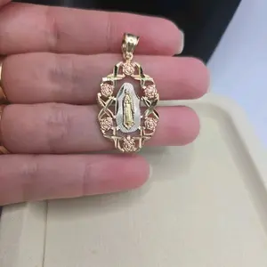 Pendal Virgin Mary Pendant with Rose Accents and Cross Design for Religious Jewelry
