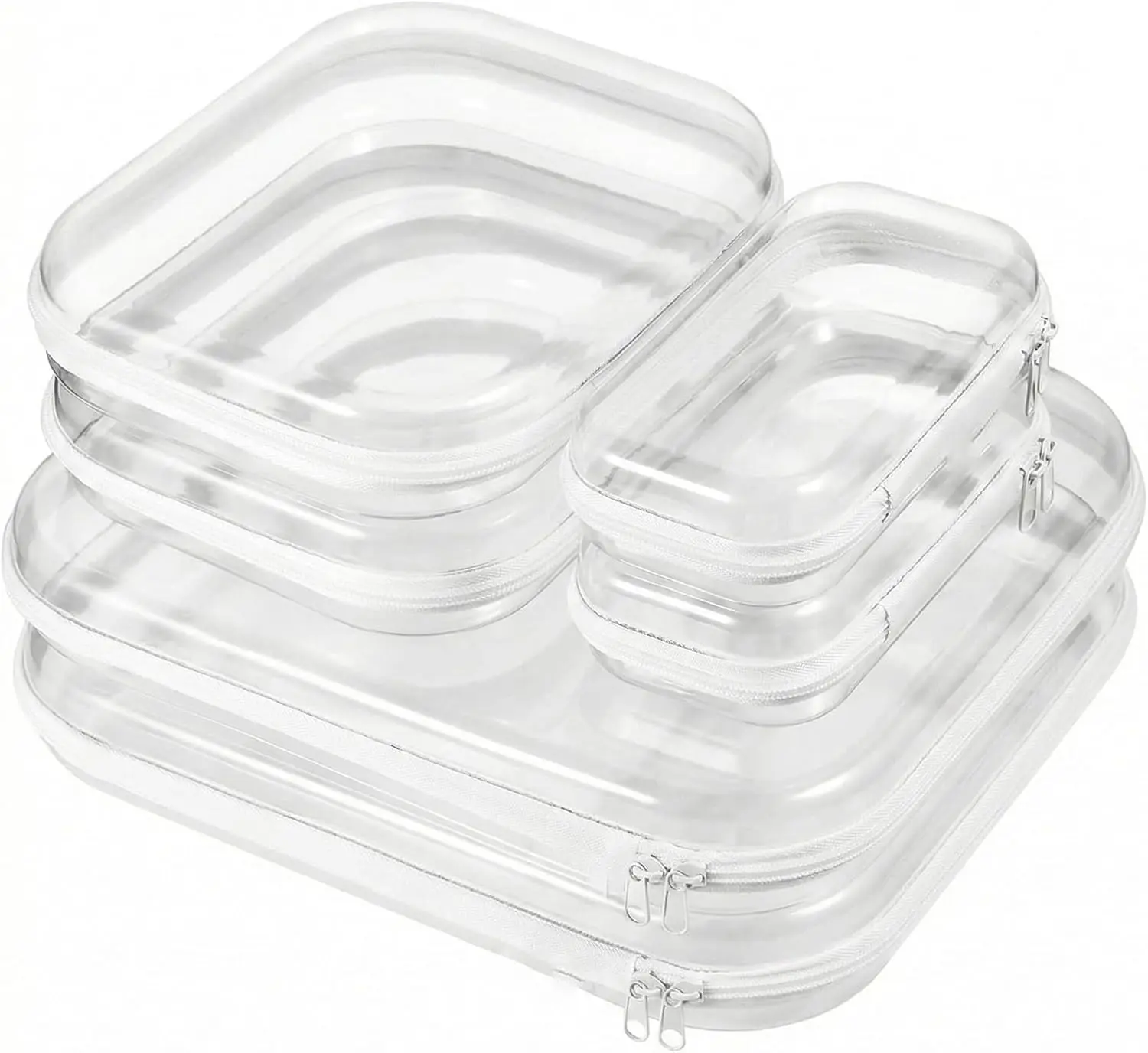 Multi-Size Clear Hard Shell Zipper Storage Bags 6PCS, Waterproof Visible Organizer Pouches for Kids Toys, Beads, Washi Tape, Small Jewelry, Travel Toiletry & Electronic Accessories