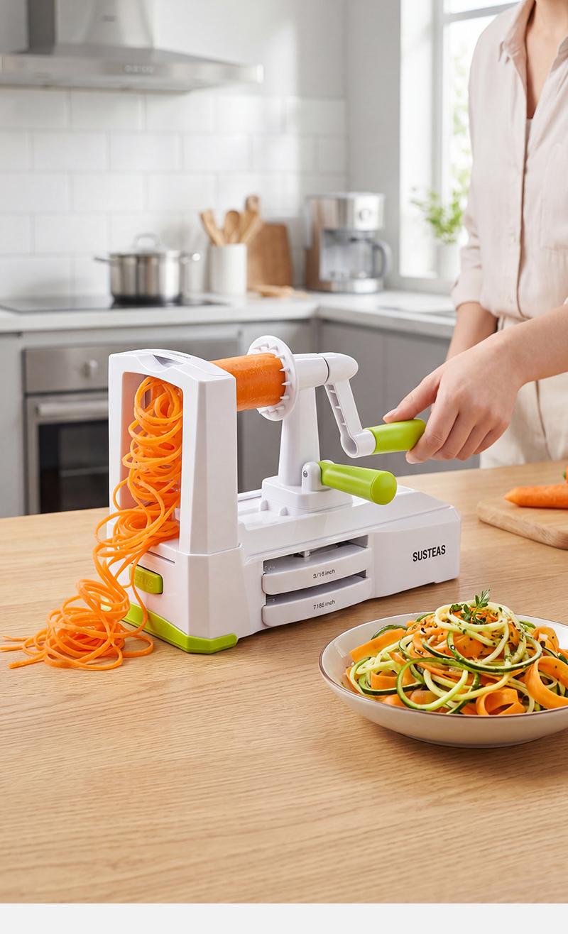 SUSTEAS Manual Vegetable Slicer Mandoline - 5 Replaceable Detachable Blades, Strong Suction Base, Smooth Hand Crank, 2/3/5/5.5mm Shreds/Wide Strips, Lightweight Durable, Safe Quick Even Cutting for Fruits, Veggies, Carrot, Cheese, Chocolate SUSTEAS Manual Vegetable Slicer Mandoline - 5 Replaceable Detachable Blades, Strong Suction Base, Smooth Hand Crank, 2/3/5/5.5mm Shreds/Wide Strips, Lightweight Durable, Safe Quick Even Cutting for Fruits, Veggies, Carrot, Cheese, Chocolate