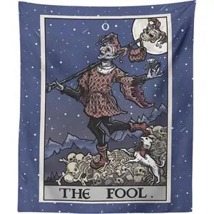 < Fool Tarot Tapestry>- Court Jester - Gothic Halloween Home Decor Wall Hanging Coastal Style Decoration Dopamine Style Psychedelic Room Decor
