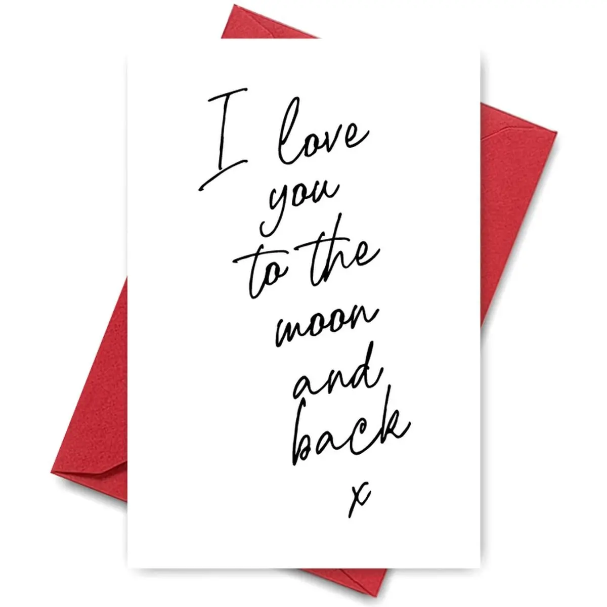 1PC Classic Valentine's Day Card, "I Love You to the Moon and Back" Handwritten Design, For Romantic Partners, Perfect for Timeless Valentine's Wishes
