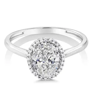 1.58 Cttw Lab Grown Diamond Halo Engagement Ring For Women | 10K White Gold | IGI Certified | Center Oval Cut 1.5 Ct | D-E Color | VS1-VS2 Clarity | Available In Size 5 to 10
