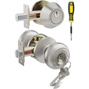 1 Set  Keyed Same Entry Door Knobs and Single Cylinder Deadbolt Combo Set for Entrance and Front Door, Keyed Alike Exterior Door Lock Set with , Satin Nickel Deadbolt Lock and Door Knob Set