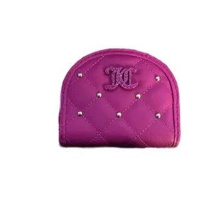 Quilted Pink Coin Purse with Rhinestone Accents and Monogram Design
