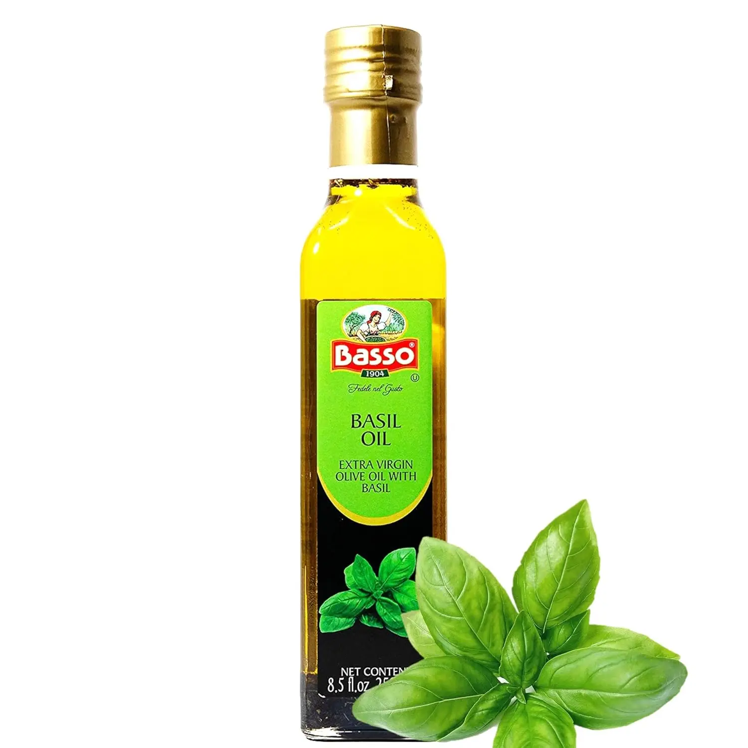 Basso 1904 Basil Infused Extra Virgin Olive Oil – Italian Finishing Oil – 8.5 fl oz (250 ml)