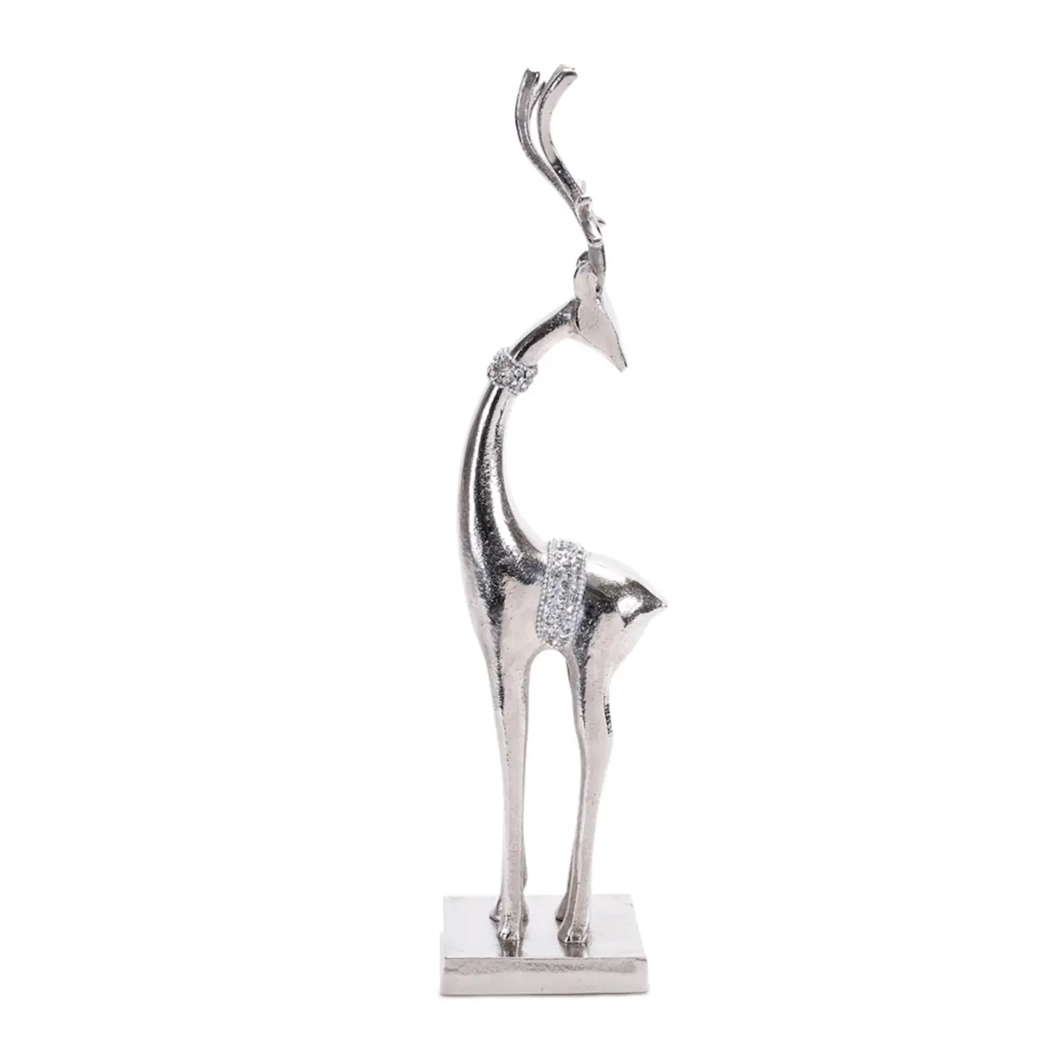 Melrose 90387DS 18 in. Silver Aluminum Traditional Deer Figurines - Set of 2, Metallic Decorative Figurines with Deer Motif, Home Decor, Gift Ideas