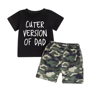 Toddler Boys Summer Outfits Letter Print Short Sleeve T-Shirts Elastic Waist Camouflage Shorts 2Pcs Clothes Set