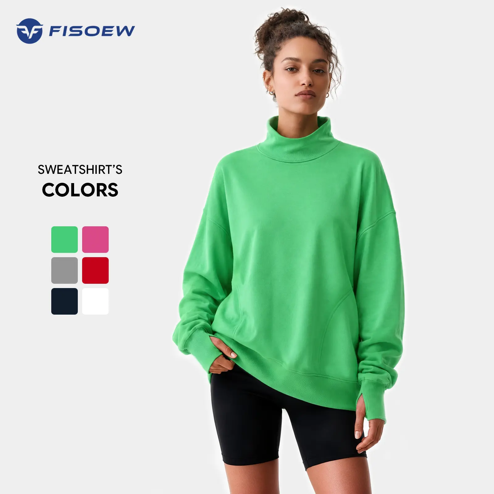 Fisoew Women's Oversized Mockneck Fleece Fabric Sweatshirt, Cozy Pullover with Thumbholes, Casual Loungewear Top Fisoew Women's Oversized Mockneck Fleece Fabric Sweatshirt, Cozy Pullover with Thumbholes, Casual Loungewear Top