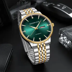DNERWATCH Luxury Men's trendy choice Automatic Mechanical Watch Gold Bezel Case with Diamond Hour Markers Day Date Display Luminous Hands Adjustable Stainless Steel Strap Waterproof Dress Wristwatch for Men