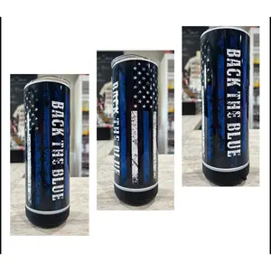 BACK THE BLUE POLICE BLUE LINE BLUETOOTH SPEAKER TUMBLER