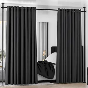 No Drilling Room Divider Curtain Rod, Adjustable 48-120in (H) 30-70in(W), Heavy Duty Floor to Ceiling Tension Rod for Temporary Room Separation Privacy-Black
