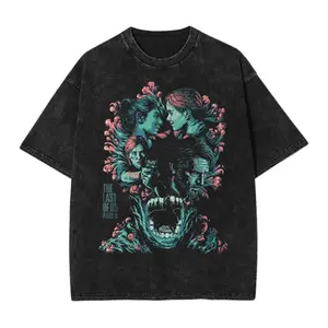 valentine shirts The Last of Us Part 2 Dina And Elliewilliams Pattern Printed T-shirt Men's Washed Tshirt, Cotton Vintage clothing Unisex Game Shirt Fabric Collar Top