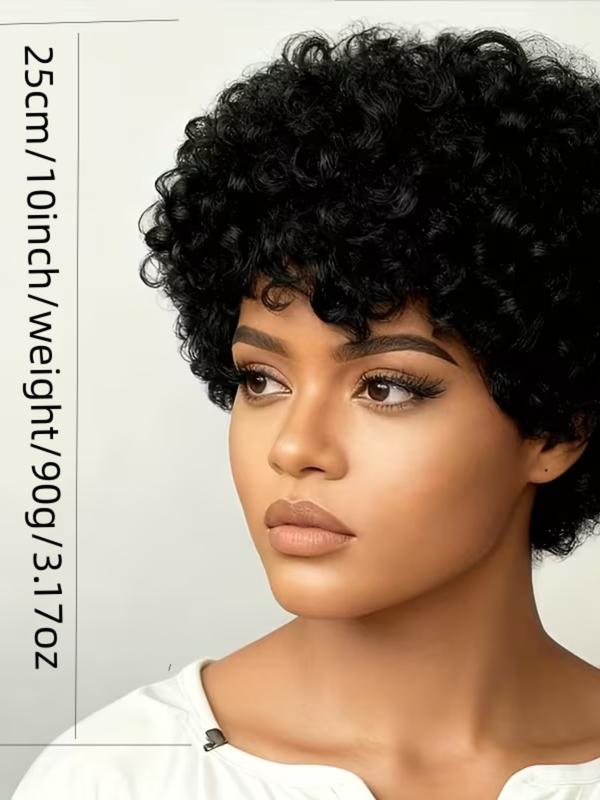 Curly Pixie Cut Wigs with Bangs, Human Hair for Women, Short Layered Bob Wig, Natural Look, Easy Maintenance, Perfect for Daily Wear, Kinky Curly Wig