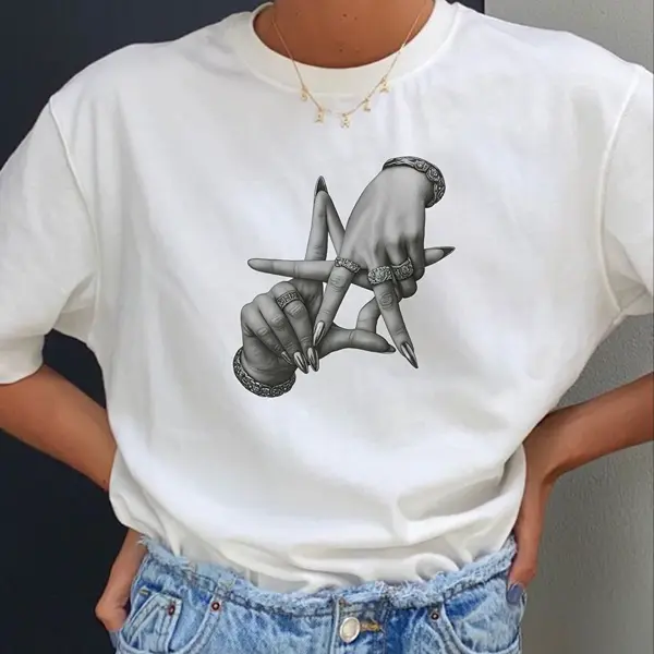 Hashtag Hands T-Shirt – Trending 3D Bling Rings Graphic Tee, Viral Social Media Oversized Unisex Shirt, Baddie Manicure Streetwear Aesthetic Top