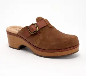 Clarks Collection Leather Heeled Clog - PaizleeNora, Size 8-1/2 Wide, Tan