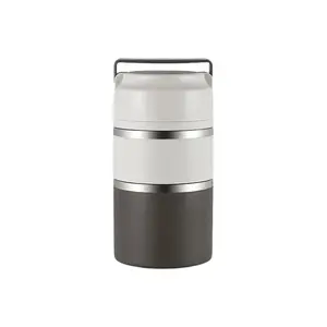 Lunch Box Multi-layer Food Carrier 2 Layers Round Insulated Food Storage Container with Handle Stainless Steel Tableware