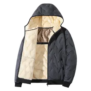 Men's casual thickened fleece-lined hooded jacket, warm and windproof fleece coat, with pockets and long-sleeve zipper design, suitable for winter wear, casual and versatile heavy