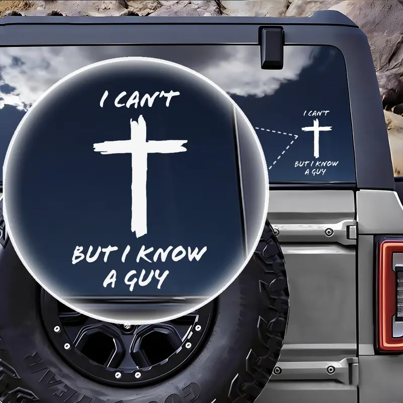 2psc"I Can’t, But I Know a Guy" Faith Vinyl Decal Sticker With Cross and Flowers for Car Truck Bumper Inspirational Religious Automotive Exterior Decor Gift