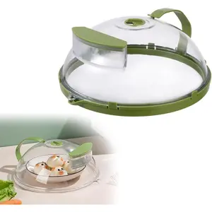 Microwave Splatter Cover with Water Steamer: 10" Tall Dome Plate Microwave Cover for Food with Handle and Vent - Keeps Food Moist, Easy Clean, Splatter Guard