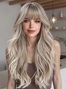 Elegant Natural Looking Long Curly Wig, Light Top Gradient Design, Perfect for Daily Wear & Special Occasions, High-Quality, Synthetic Material Wigs