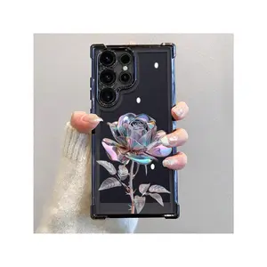Metal Rose Pattern Luxury Fashionable Ins Four Corner Airbag Anti-Drop,Slip Phone Cases For Samsung Galaxy S25 S24 S23 S22 FE Ultra EDGE 4G 5G Matte Back Shockproof Cover,To Family,Boy,Girl,Friends,Man,Women As A Birthday Gift