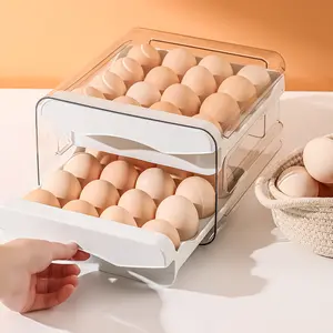 Egg Organizer Container for Fridge - Refrigerator Storage Holder Tray: Eggs Plastic Drawer Bins, Clear Box, Stackable Large Containers Refrigerator Organizer Bins,60 Grids Egg Container for Refrigerator,2Layers Egg Tray, Clear Egg Organizer,Kitchen Gabget