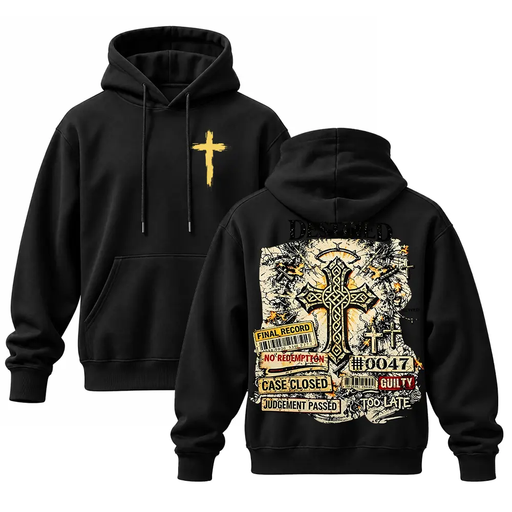 jesus christian clothing trending streetwear clothing  Vintage Gothic Cross Graphic Pullover Hooded Sweatshirt, Fall Winter Hip Hop Streetwear Long Sleeve Hoodie for Men, Big Front & Back Print Casual Sweatshirt Fashion Menswear Polyester Sweatshirts Tops